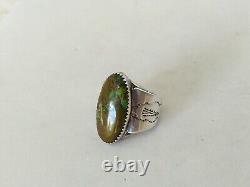 ANTIQUE NAVAJO SOLID SILVER GREEN TURQUOISE RING SIGNED Native Sterling