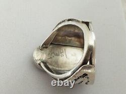 ANTIQUE NAVAJO SOLID SILVER GREEN TURQUOISE RING SIGNED Native Sterling