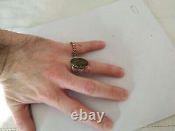 ANTIQUE NAVAJO SOLID SILVER GREEN TURQUOISE RING SIGNED Native Sterling