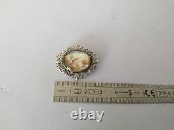 ANTIQUE PENDANT 19th CENTURY SOLID SILVER MINIATURE PAINTED UNDER GLASS LILY FLOWER