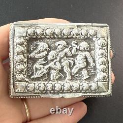 ANTIQUE PILL BOX POWDER COMPACT Solid Silver Cherubs