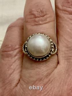 ANTIQUE RING Huge REAL PEARL AND SOLID SILVER CRAFTED