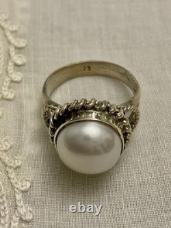 ANTIQUE RING Huge REAL PEARL AND SOLID SILVER CRAFTED