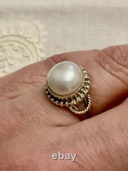ANTIQUE RING Huge REAL PEARL AND SOLID SILVER CRAFTED