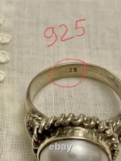 ANTIQUE RING Huge REAL PEARL AND SOLID SILVER CRAFTED