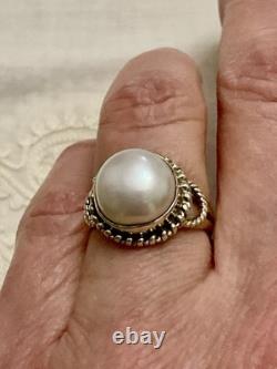 ANTIQUE RING Huge REAL PEARL AND SOLID SILVER CRAFTED