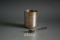 ANTIQUE RUSSIAN CUP IN STERLING SILVER 19th CENTURY AND WHITE METAL SPOON