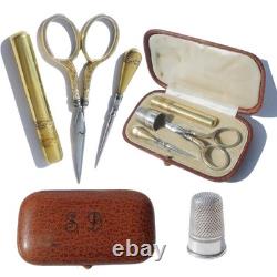 ANTIQUE SILVER GILT SEWING SET LATE 19TH EARLY 20TH CENTURY SCISSORS
