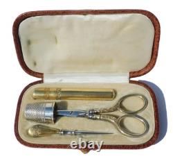 ANTIQUE SILVER GILT SEWING SET LATE 19TH EARLY 20TH CENTURY SCISSORS