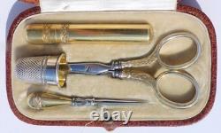 ANTIQUE SILVER GILT SEWING SET LATE 19TH EARLY 20TH CENTURY SCISSORS
