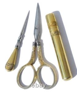 ANTIQUE SILVER GILT SEWING SET LATE 19TH EARLY 20TH CENTURY SCISSORS