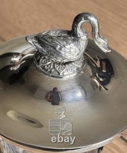 ANTIQUE SOLID SILVER DRAGGER 1st ROOSTER & BACCARAT CRYSTAL COAT OF ARMS LATE 18TH CENTURY