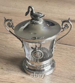 ANTIQUE SOLID SILVER DRAGGER 1st ROOSTER & BACCARAT CRYSTAL COAT OF ARMS LATE 18TH CENTURY