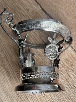 ANTIQUE SOLID SILVER DRAGGER 1st ROOSTER & BACCARAT CRYSTAL COAT OF ARMS LATE 18TH CENTURY