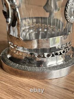 ANTIQUE SOLID SILVER DRAGGER 1st ROOSTER & BACCARAT CRYSTAL COAT OF ARMS LATE 18TH CENTURY