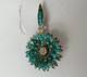 Antique Solid Silver Pendant With Turquoises And Fine Pearls 19th Century Flower