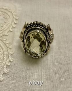 ANTIQUE SOLID SILVER RING VERY INTRICATE IMPRESSIVE REAL TOPAZ