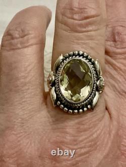 ANTIQUE SOLID SILVER RING VERY INTRICATE IMPRESSIVE REAL TOPAZ