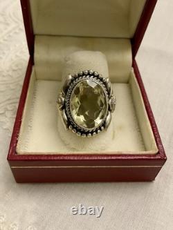 ANTIQUE SOLID SILVER RING VERY INTRICATE IMPRESSIVE REAL TOPAZ