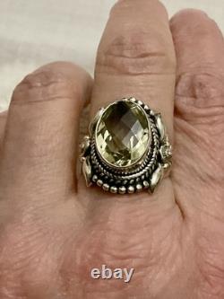 ANTIQUE SOLID SILVER RING VERY INTRICATE IMPRESSIVE REAL TOPAZ
