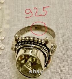 ANTIQUE SOLID SILVER RING VERY INTRICATE IMPRESSIVE REAL TOPAZ