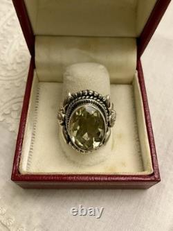 ANTIQUE SOLID SILVER RING VERY INTRICATE IMPRESSIVE REAL TOPAZ