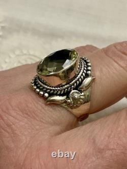 ANTIQUE SOLID SILVER RING VERY INTRICATE IMPRESSIVE REAL TOPAZ