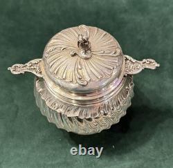 ANTIQUE SUGAR BOWL OR CANDY DISH IN STERLING SILVER AND CRYSTAL BY SILVERSMITH VEYRAT MINERVE 19th CENTURY