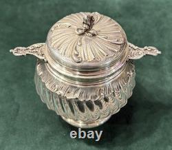 ANTIQUE SUGAR BOWL OR CANDY DISH IN STERLING SILVER AND CRYSTAL BY SILVERSMITH VEYRAT MINERVE 19th CENTURY