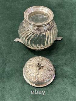 ANTIQUE SUGAR BOWL OR CANDY DISH IN STERLING SILVER AND CRYSTAL BY SILVERSMITH VEYRAT MINERVE 19th CENTURY