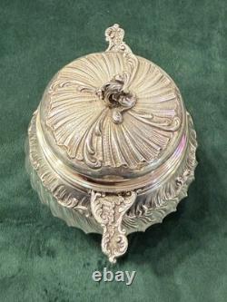 ANTIQUE SUGAR BOWL OR CANDY DISH IN STERLING SILVER AND CRYSTAL BY SILVERSMITH VEYRAT MINERVE 19th CENTURY