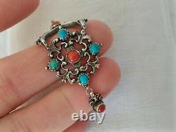 Ancien Pendent XIX Argent Massif Turkey Corail Style Renewance Croix