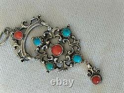 Ancien Pendent XIX Argent Massif Turkey Corail Style Renewance Croix