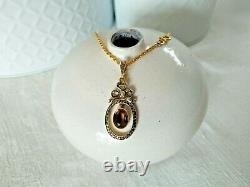 Ancien Pendentif Louis XVI Or 18k Argent Massif Quartz Fumé XIX Chain Necklace