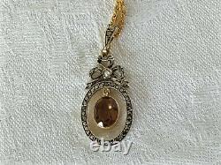 Ancien Pendentif Louis XVI Or 18k Argent Massif Quartz Fumé XIX Chain Necklace