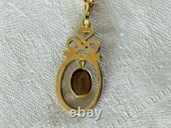 Ancien Pendentif Louis XVI Or 18k Argent Massif Quartz Fumé XIX Chain Necklace