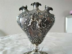 Ancien Vase Tulipier Or Rose Argent Massif Hanau Angelots Putti Sterling 19th