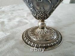 Ancien Vase Tulipier Or Rose Argent Massif Hanau Angelots Putti Sterling 19th