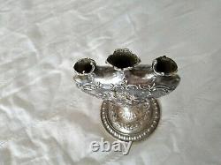 Ancien Vase Tulipier Or Rose Argent Massif Hanau Angelots Putti Sterling 19th