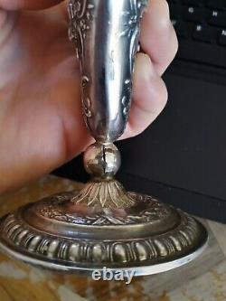 Ancien Vase Tulipier Or Rose Argent Massif Hanau Angelots Putti Sterling 19th