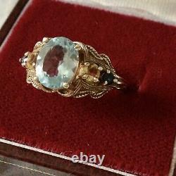 Ancienne Bague Or Rose Argent, Blue Topaze, Jaune Saphir And Blue, Superbe