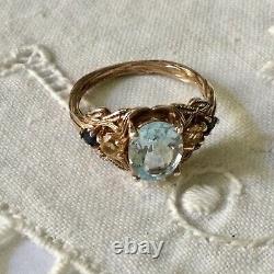 Ancienne Bague Or Rose Argent, Blue Topaze, Jaune Saphir And Blue, Superbe