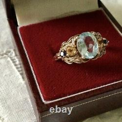 Ancienne Bague Or Rose Argent, Blue Topaze, Jaune Saphir And Blue, Superbe