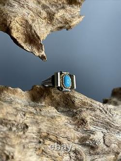 Ancienne Bague Tank T47 Art Deco 1930 Argent Massif And Gold 9 Turquoise Carats