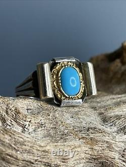 Ancienne Bague Tank T47 Art Deco 1930 Argent Massif And Gold 9 Turquoise Carats