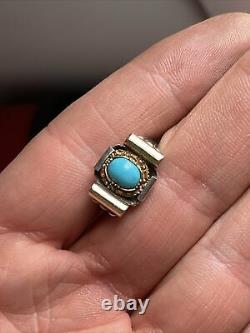 Ancienne Bague Tank T47 Art Deco 1930 Argent Massif And Gold 9 Turquoise Carats