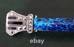 Ancienne Broche Barette Art Deco Silver Massif Lapis Lazuli Marccasites Onyx