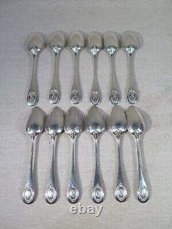 Ancienne Jolie Suite 12 Cuilles Argent Massif Entremets Desserts Monogram