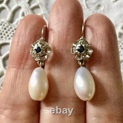 Anciennes 19th Boucles Doreilles Gold, Argent, Saphir, Perle