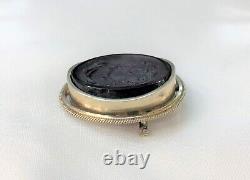 Ancient 19th century Vermeil Intaglio Brooch Solid Silver Gold-Plated Cameo Jewelry